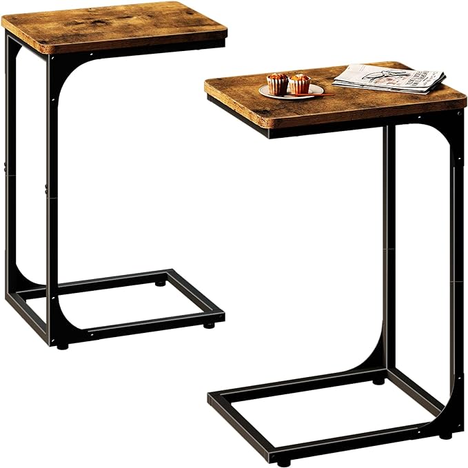 QEEIG C Shaped Side Table Set of 2 Living Room Sets Couch Tray Tables Small by QEEIG