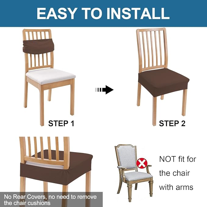Smiry Waterproof Seat Covers for Dining Room Chairs Set of 2, Stretch Jacquard - Image 5