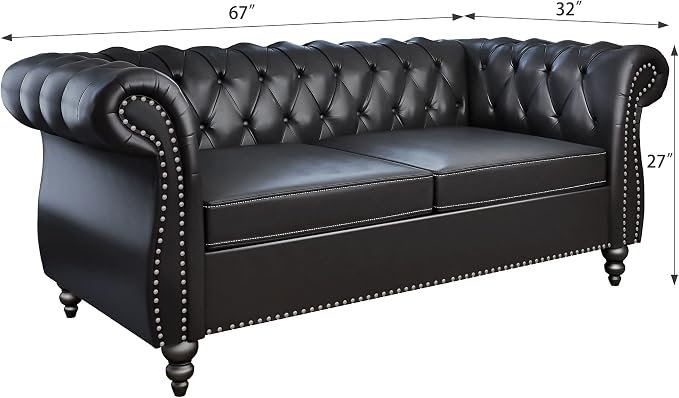 3 Piece Living Room Set, Chesterfield Leather Sofa Loveseat Couch Chair - Image 7