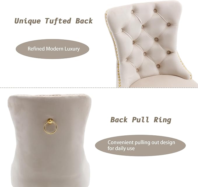 KCC Velvet Dining Chairs Set of 2, Upholstered High-end Tufted Dining Chair - Image 5