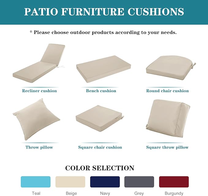 Chaise Lounge Cushion for Outdoor Furniture, Waterproof Fade and Tear Resistant - Image 8