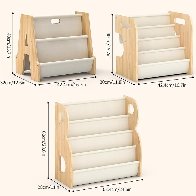 XiaZ Kids Bookshelf Wooden Montessori Toddler Bookshelf Solid Pine A-Frame - Image 9