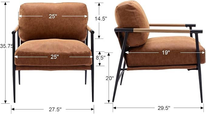 Ya-Home Mid-Century Accent Chair, Soft Armchair PU Leather Lounge Chair - Image 2