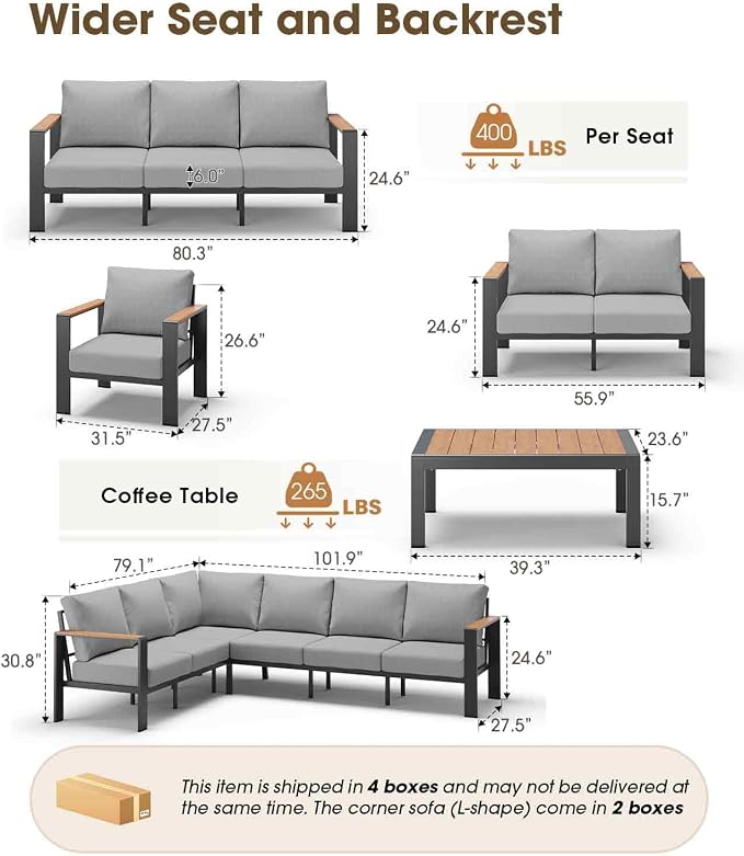 Aluminum Outdoor Patio Furniture Set 8 Seats, Outdoor Sectional Corner Sofa - Image 3