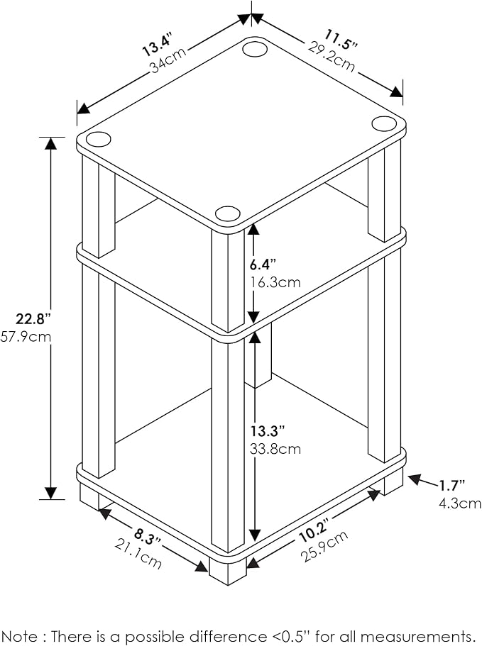 Furinno JUST Side Table, 3-Tier Open Shelf End Table, Toolless Assembly Night - Image 3