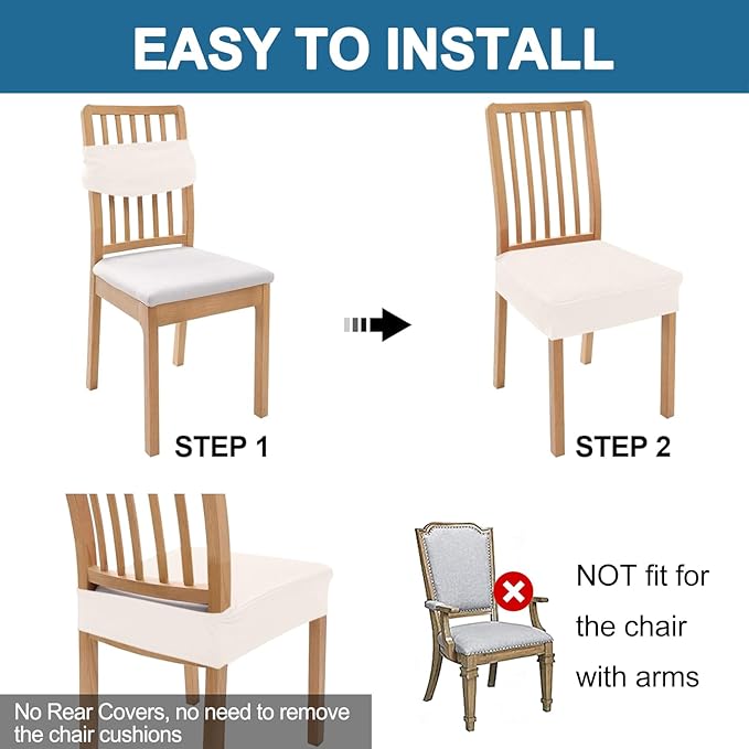 Smiry Waterproof Seat Covers for Dining Room Chairs Set of 6, Stretch Jacquard - Image 5