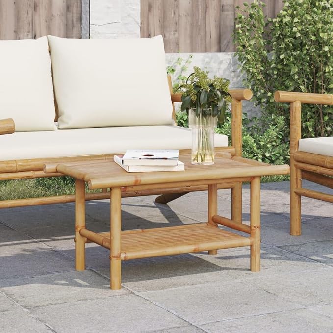 Bamboo Fiber Coffee Table with Storage Shelf, Eco-Friendly Modern Square Design by QZZCED