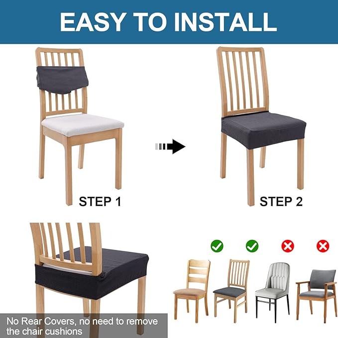 Smiry Waterproof Seat Covers for Dining Room Chairs Set of 8, Stretch Jacquard - Image 5