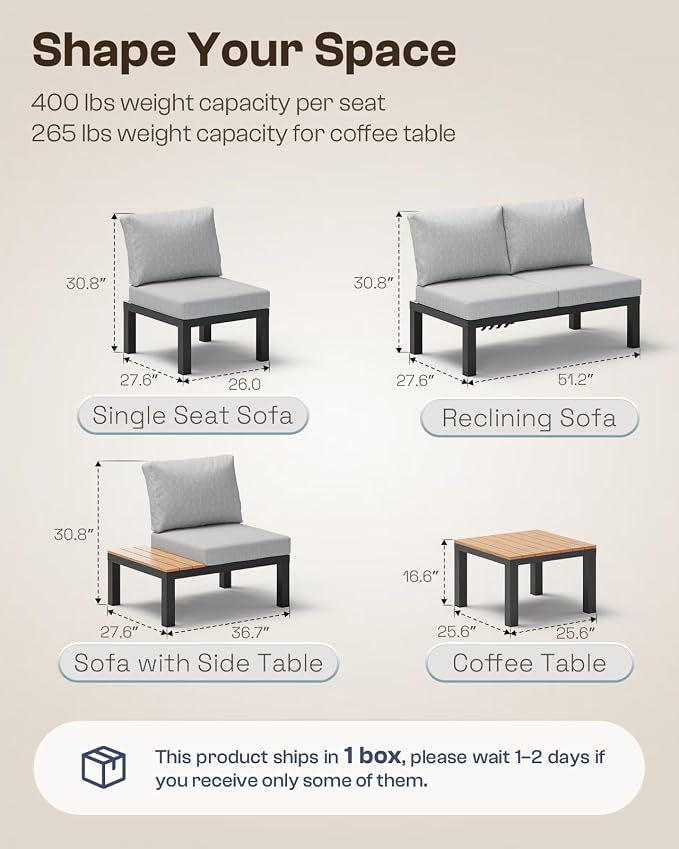 Aluminum Outdoor Patio Sofa Set, 2 Seats Modular Sectional Sofa - Image 8