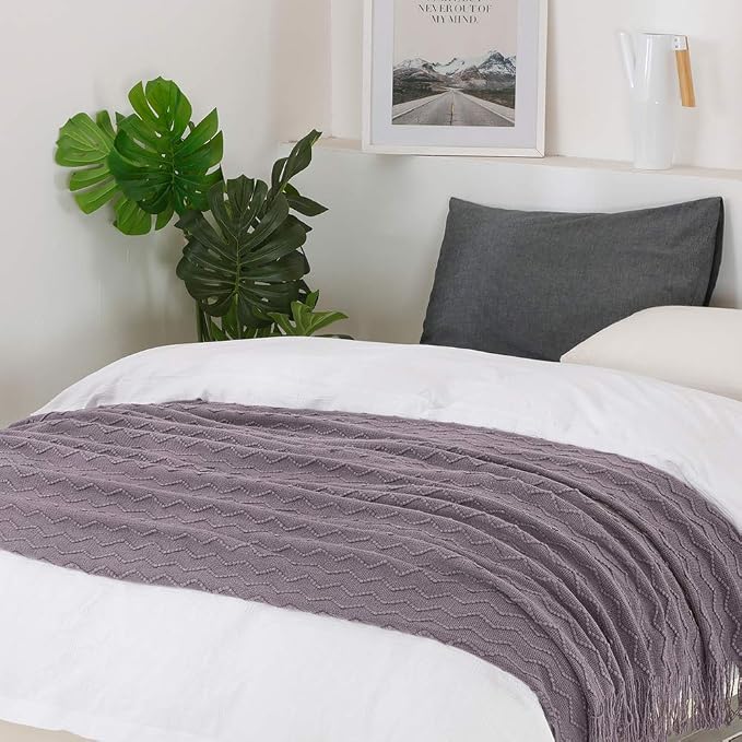 BOURINA Dark Lavender Throw Blanket 50 x90 Inches Textured Solid Soft Sofa - Image 5