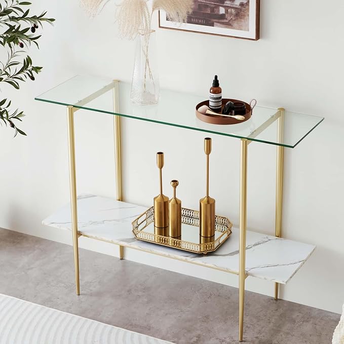 LumFurn Glass Console Table for Living Room, Foyer & Entrance, 2-Tiers by LumFurn