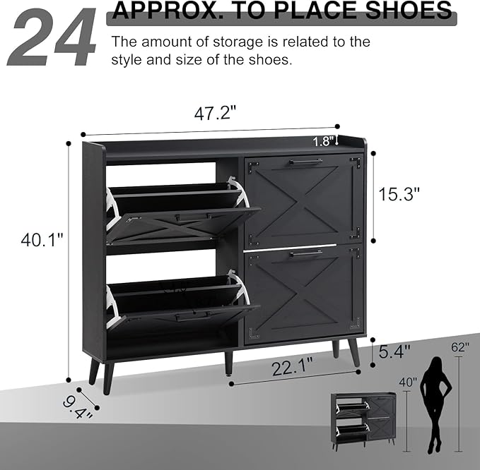 Barnyatoh Shoe Storage Cabinet, Farmhouse Shoe Organizer - Image 2