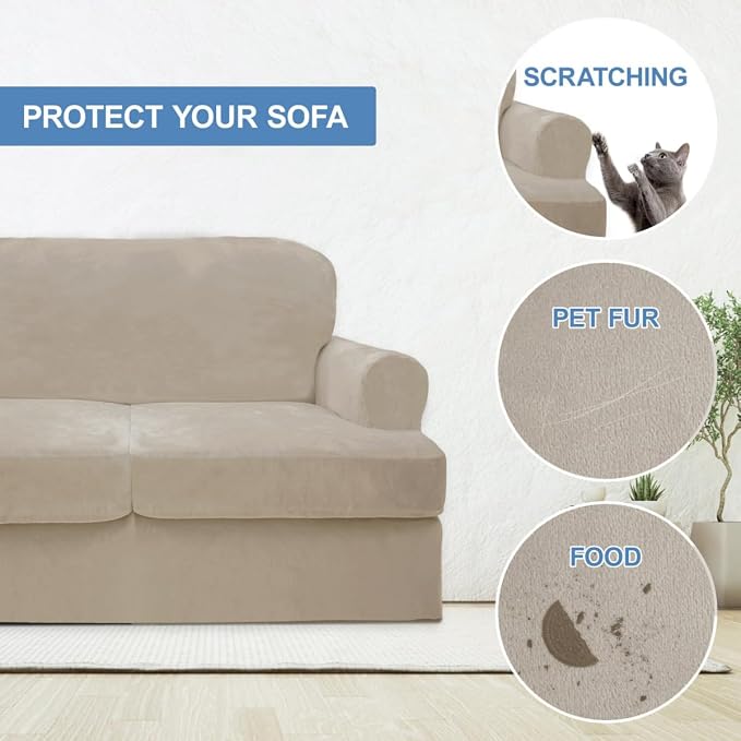 CUCRAF Cushion Sofa Cover 3 Piece Slipcovers, Soft Thick Velvet Couch Cover - Image 4
