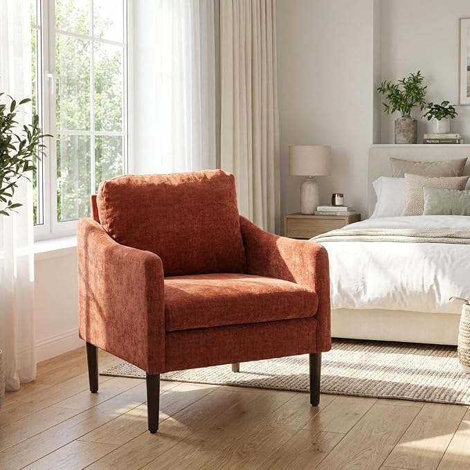 Mid Century Modern Accent Chair, Chenille Fabric Armchair by Unknown