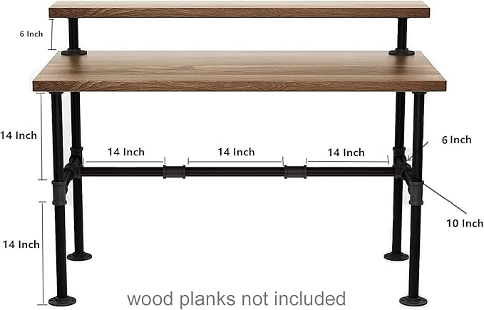 42'' x 28'' Industrial Pipe Table Legs Set, Iron-Cast Finish Piping - Image 3