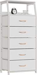 Furnulem White Dresser with 5 Drawers, Vertical Storage Tower Fabric Dresser by Furnulem