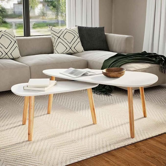 Coffee Table Set of 2, Scandinavian Oval Wood Nesting Tables by Unknown