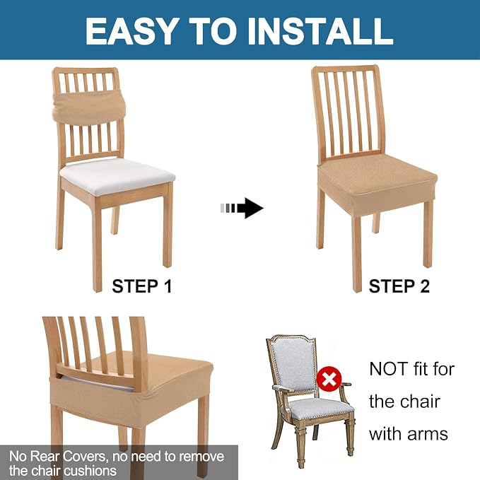 Smiry Waterproof Seat Covers for Dining Room Chairs Set of 6, Stretch Jacquard - Image 5