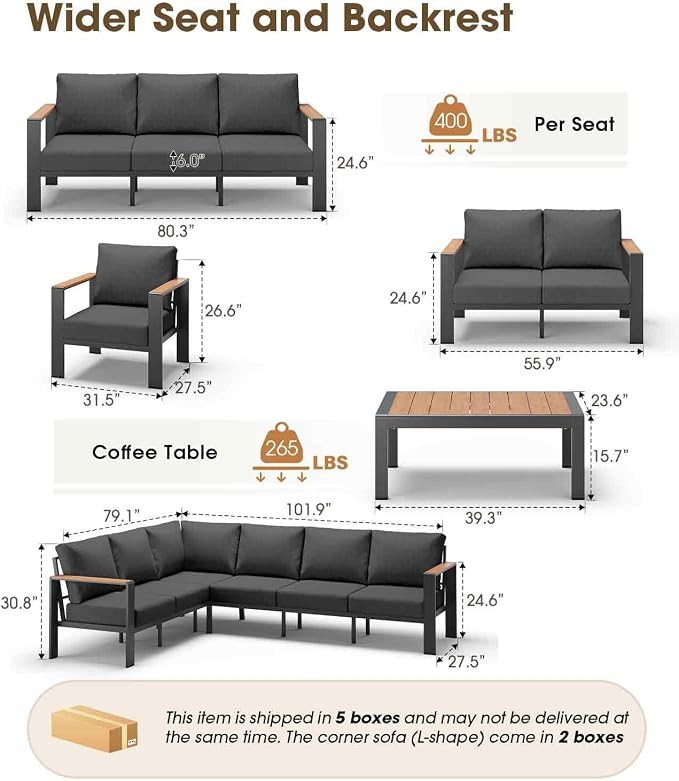 Aluminum Outdoor Patio Furniture Set 11 Seats, Outdoor Sectional Corner Sofa Set - Image 3
