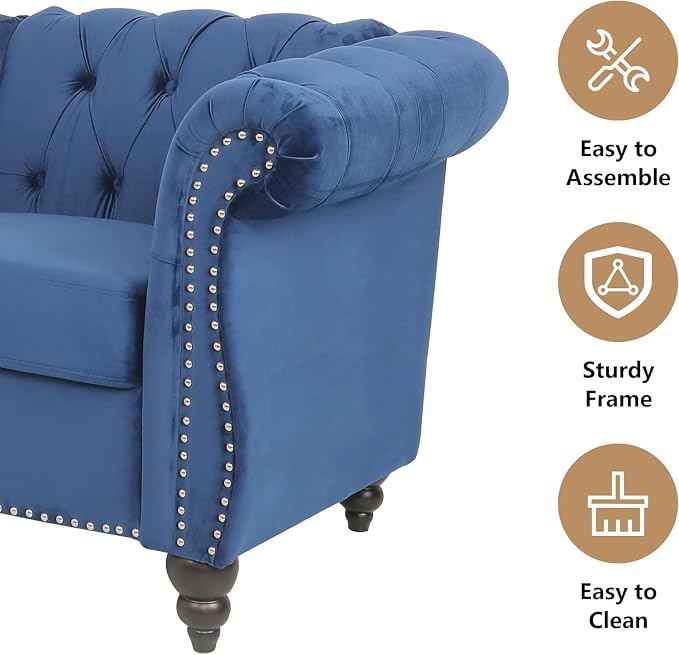 QHITTY 3 Piece Living Room Couch Set, Sectional Chesterfield Sofa Chair - Image 5