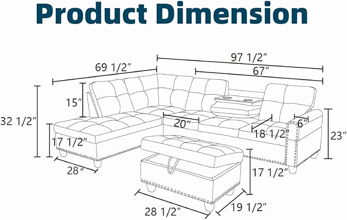 97.5" Red L Shaped Couch Set Leather, Modular Sectional Couches - Image 2