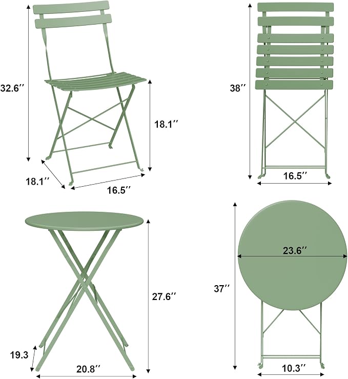 Bistro Table and Chairs Set of 2, 3 Piece Outdoor/Indoor Folding Patio Bistro - Image 4