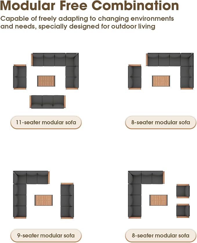 Aluminum Outdoor Patio Furniture Set 8 Seats, Outdoor Sectional Corner Sofa - Image 7