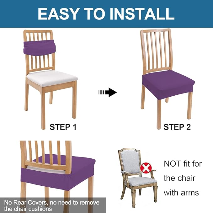 Smiry Waterproof Seat Covers for Dining Room Chairs Set of 2, Stretch Jacquard - Image 6