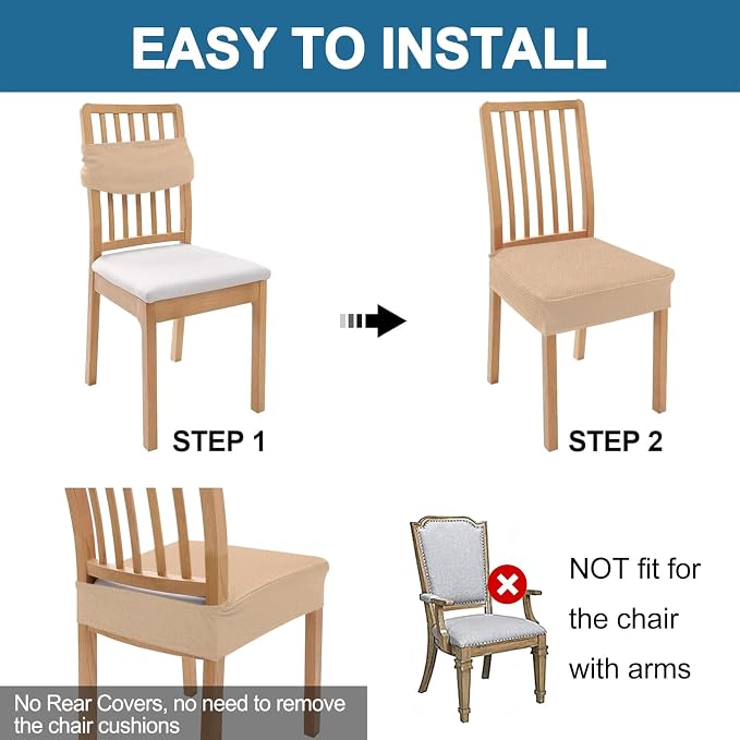 Smiry Waterproof Seat Covers for Dining Room Chairs Set of 8, Stretch Jacquard - Image 5