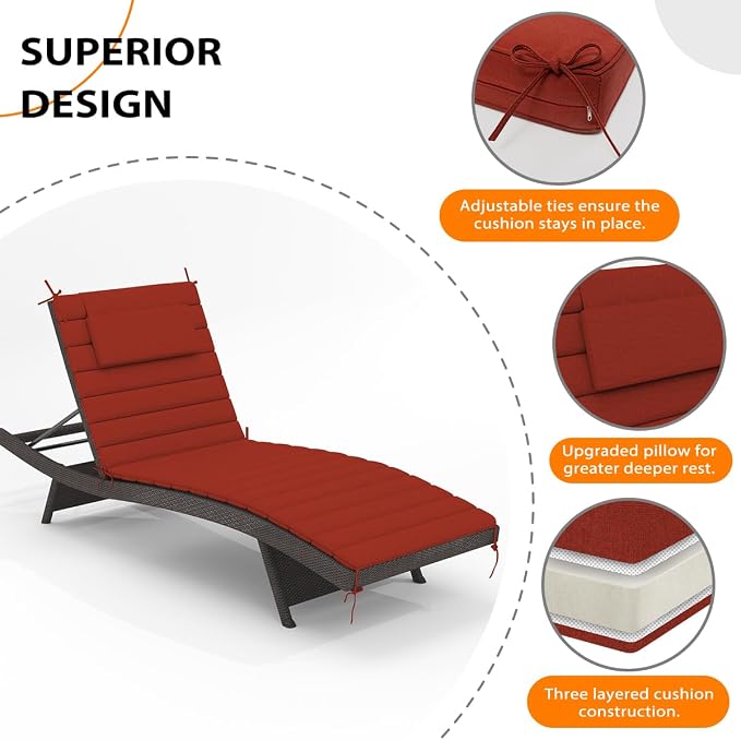 Sundale Outdoor Olefin Quilted Lounge Cushion Set of 4, Patio Foldable Chaise - Image 5