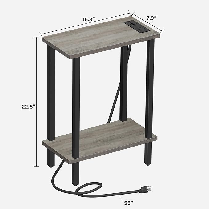 TUTOTAK Small End Table with Charging Station, Narrow Side Table with USB Ports - Image 3