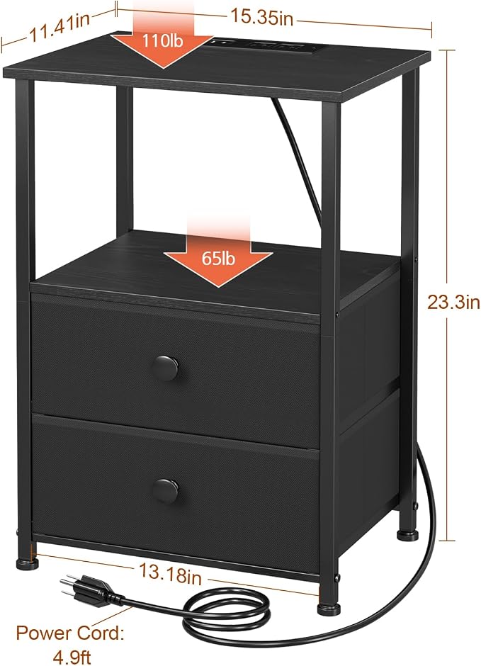 LOAKEKEL Night Stand Set 2, End Tables - Image 3