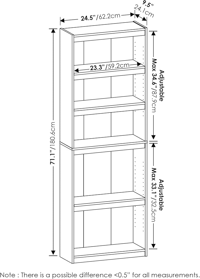 Furinno Jaya Book Shelf, 5-Tier Bookshelf, - Image 3