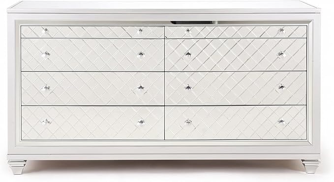 First of a Kind Shiney Contemporary 5 Piece Queen Bedroom Set High Gloss Silver - Image 5