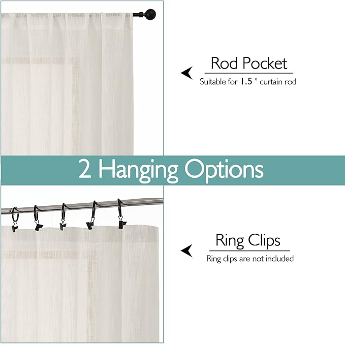 Chyhomenyc Extra Long Ivory Semi Sheer Curtains 120 Inches Long 2 Panels Set - Image 4