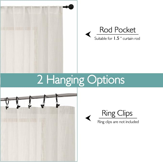 Chyhomenyc Ivory Semi Sheer Curtains 96 Inches Long 2 Panels - Image 4