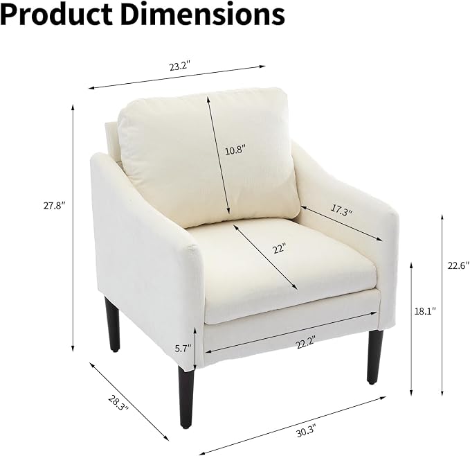2PCS Mid Century Modern Accent Chair, Chenille Fabric Armchair - Image 2