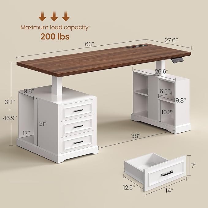 SEDETA Farmhouse Electric Standing Desk, Storage Shelves, Power Outlets - Image 2