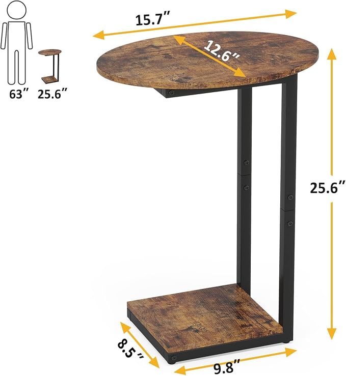 Hosfais Small Side Table Set of 2, C-Shaped Wood Sofa End Table - Image 3