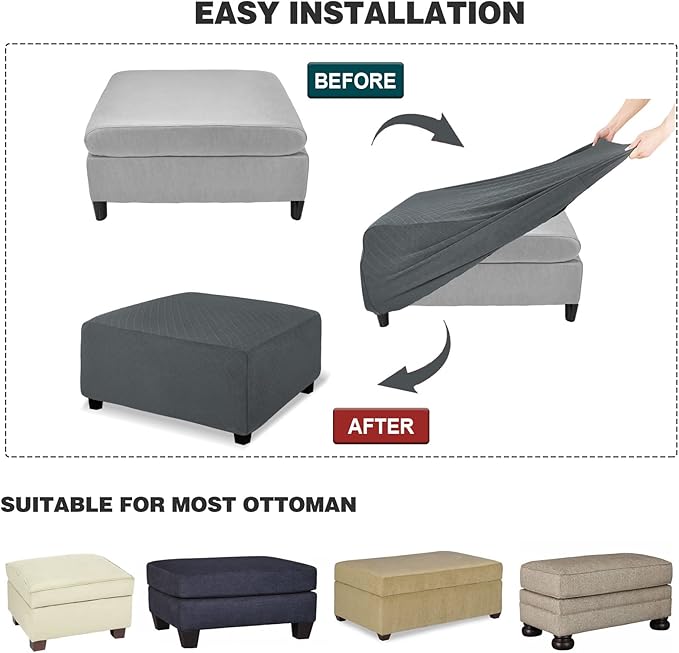NeColorLife Ottoman Cover Rectangle Oversize Slipcover Stretch Footrest Stool - Image 5