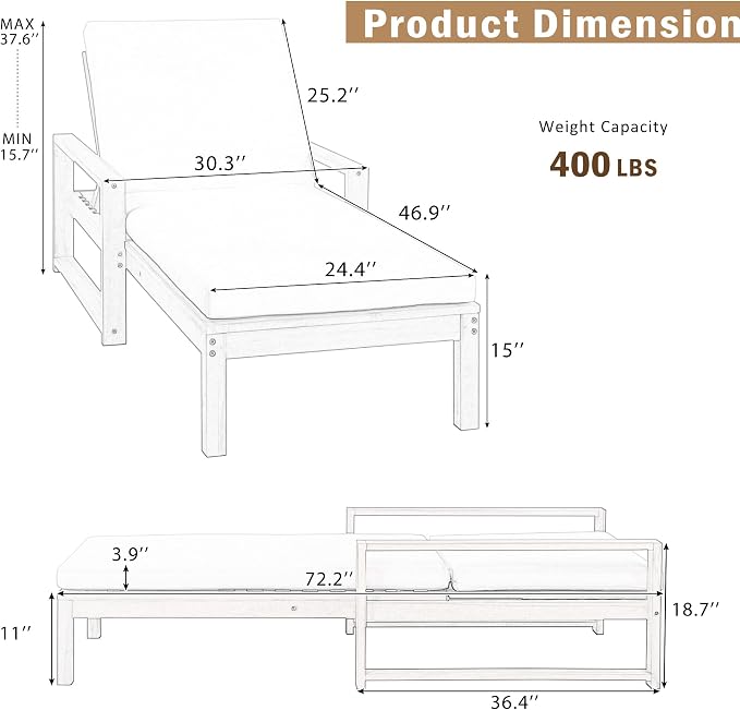 Outdoor Chaise Lounge Chair Set of 4, Patio Chaise Lounge Recliner - Image 2