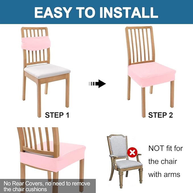 Smiry Waterproof Seat Covers for Dining Room Chairs Set of 6, Stretch Jacquard - Image 5