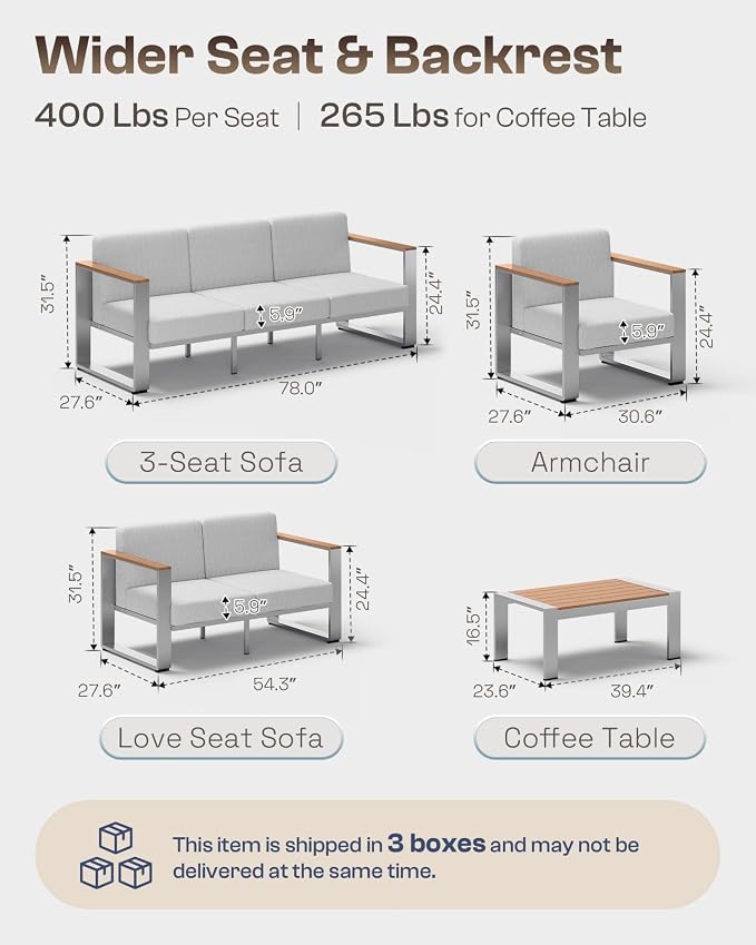 Aluminum Patio Furniture Set, 5 Seats Outdoor Patio Conversation Sets - Image 7