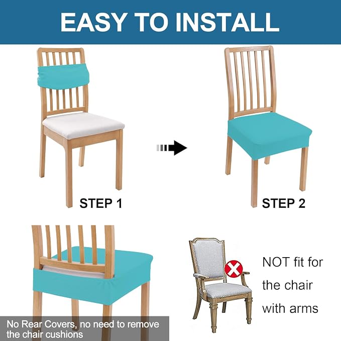 Smiry Waterproof Seat Covers for Dining Room Chairs Set of 8, Stretch Jacquard - Image 6