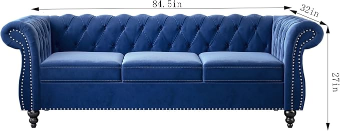 ORRD 2 Pieces Living Room Set, Velvet Couch Chesterfield Sofa Loveseat - Image 2
