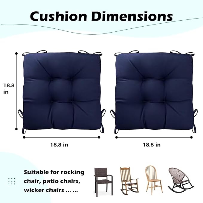 Set of 2 Outdoor Floral Square Seat Cushions Waterproof Patio Seat Pad Blue - Image 6