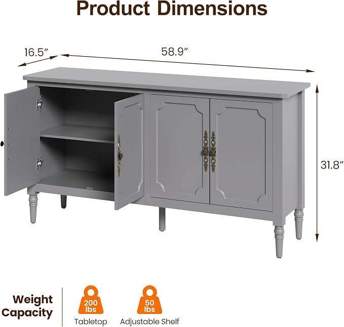 RoyalCraft Buffet Cabinet with Storage, Mid Century Modern Painted Credenza - Image 2