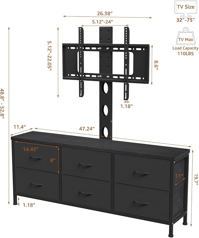 TV Stand with Mount, Fabric Dresser with 6 Drawers - Image 2