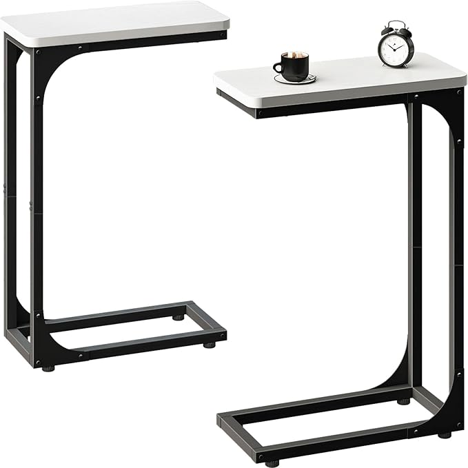 QEEIG Narrow C Shaped Side Table Set of 2 Living Room Sets Slim Couch Tray by QEEIG
