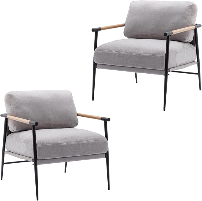 Ya-Home Mid-Century Accent Chair Set of 2, Soft Armchair Chenille Fabric Lounge by Ya-Home